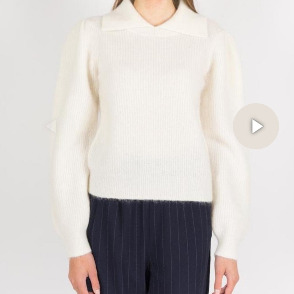 Ganni Callahan Sweater Collar Cream Wool Mohair Size Small